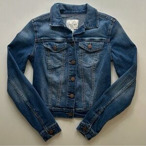 Jessica Simpson Medium Wash Denim Jacket Cropped Button Front Slim Fit Size  XS